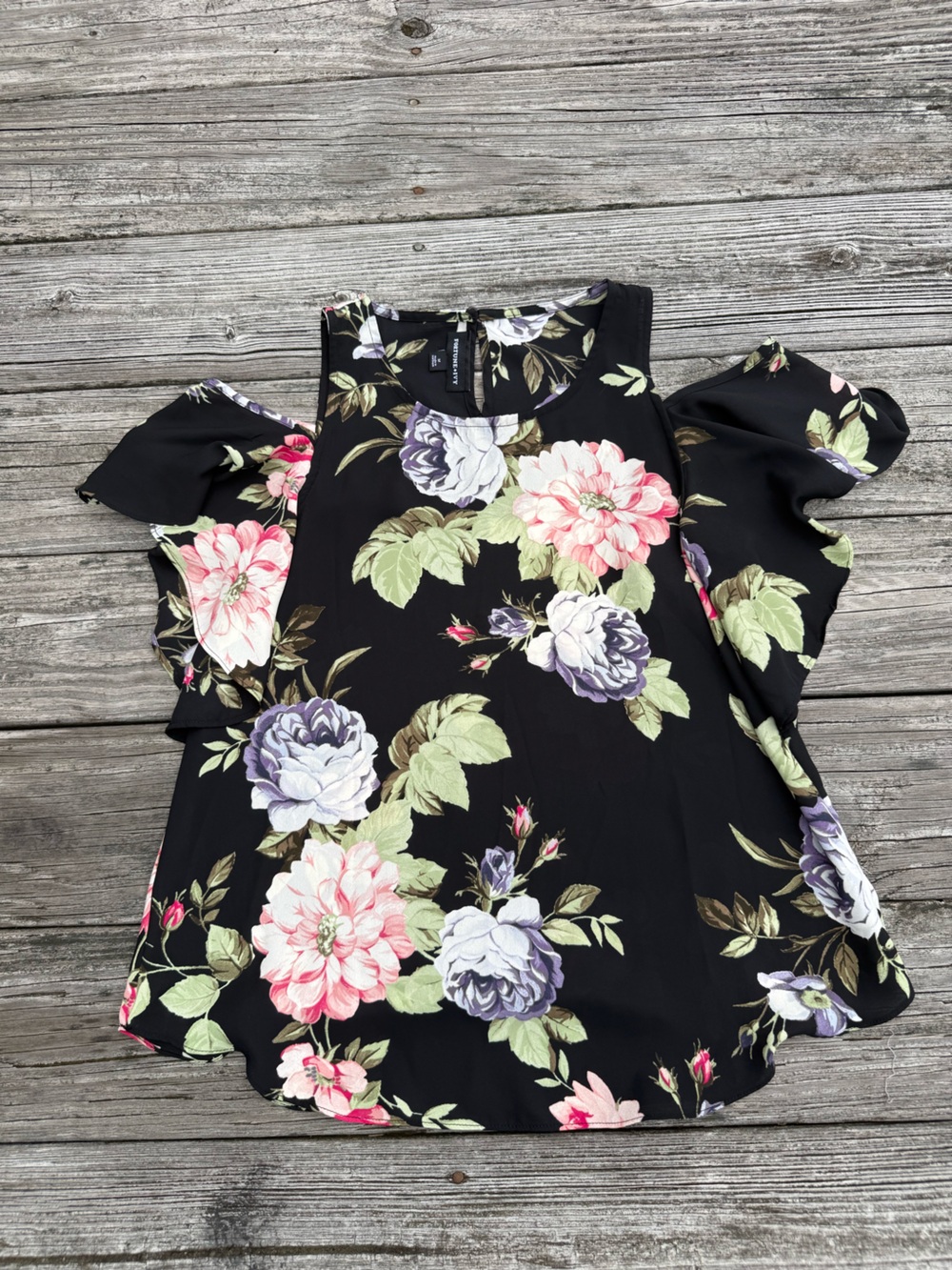 Fortune + Ivy Black Floral Cold Shoulder Tank Top